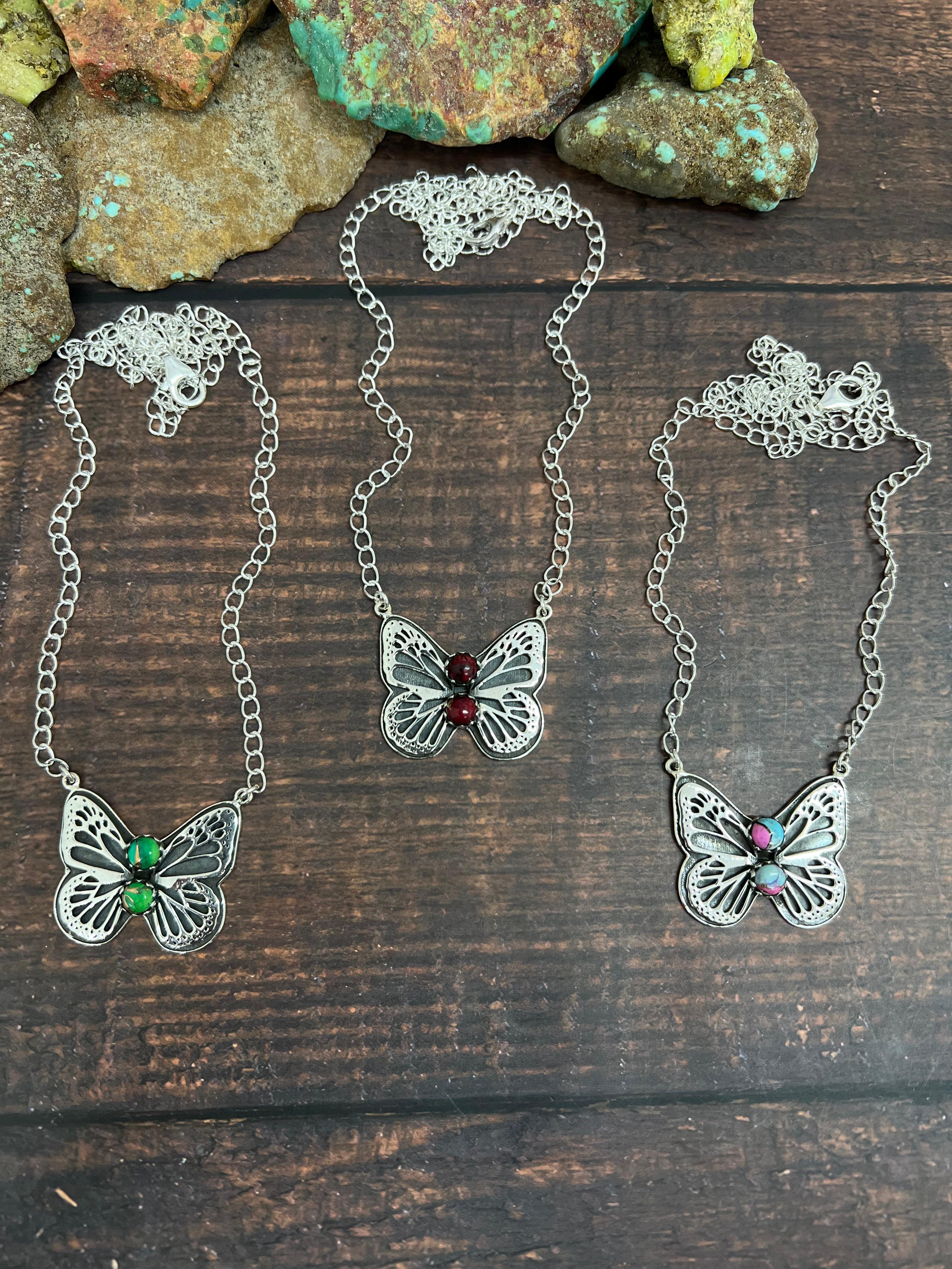 Handmade Sterling Silver Peacock Dahlia, Dahlia Rose, Cotton Candy Necklace with Signed Nizhoni