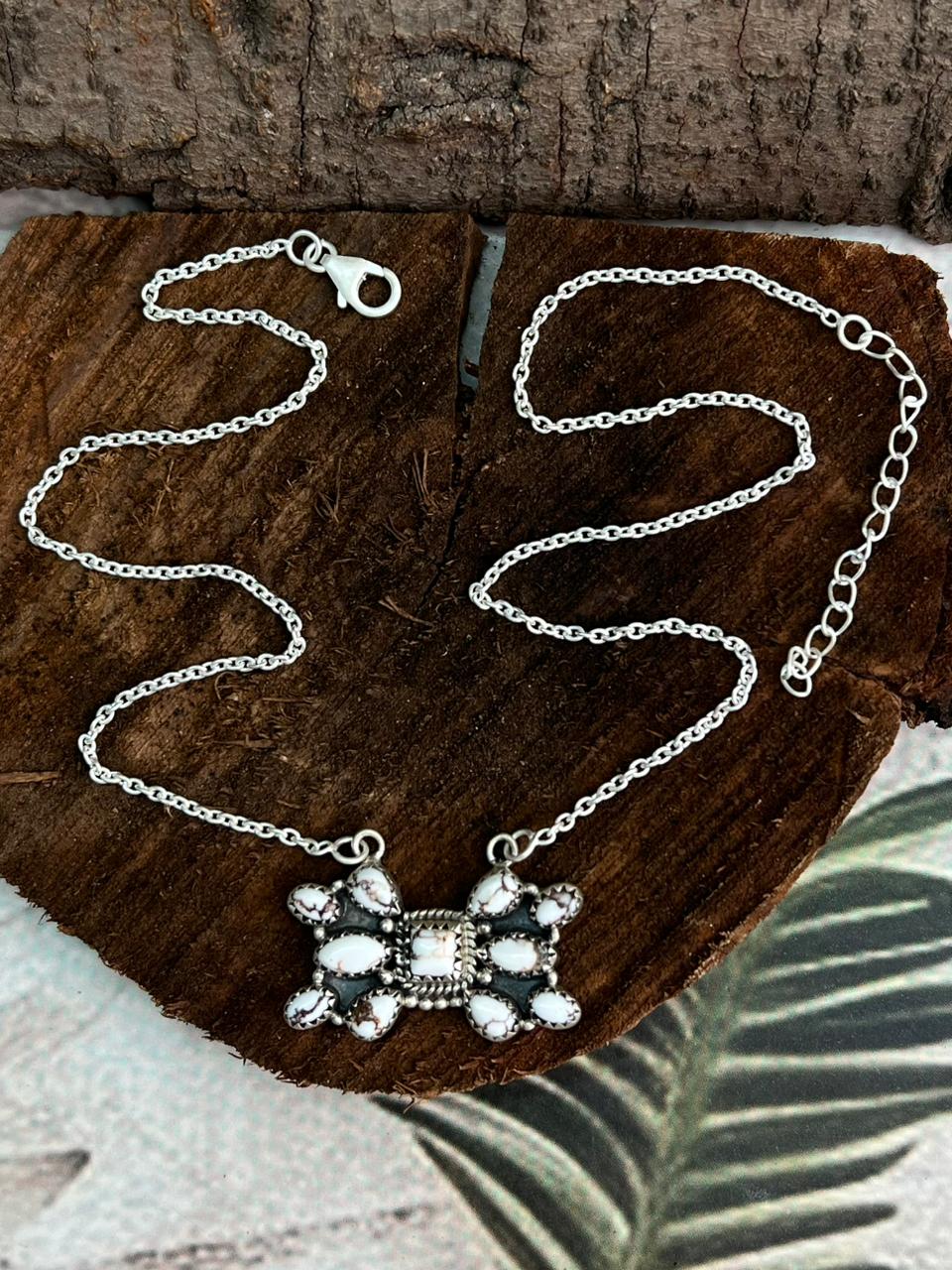 Handmade Sterling Silver Wildhorse Magnesite Necklace "Signed Nizhoni"
