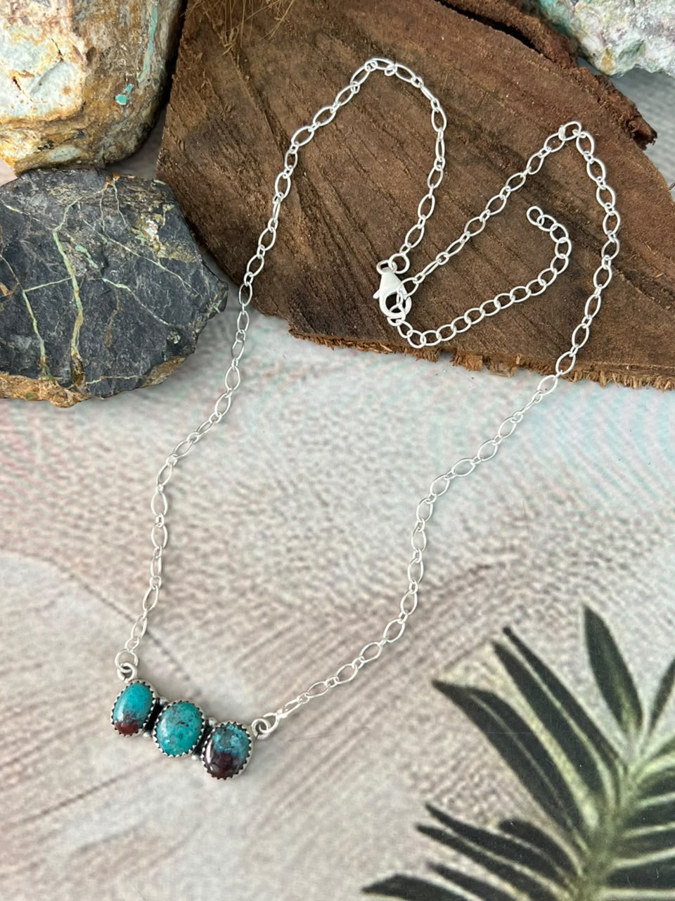 Handmade Sterling Silver Gem Silica Necklace Signed Nizhoni