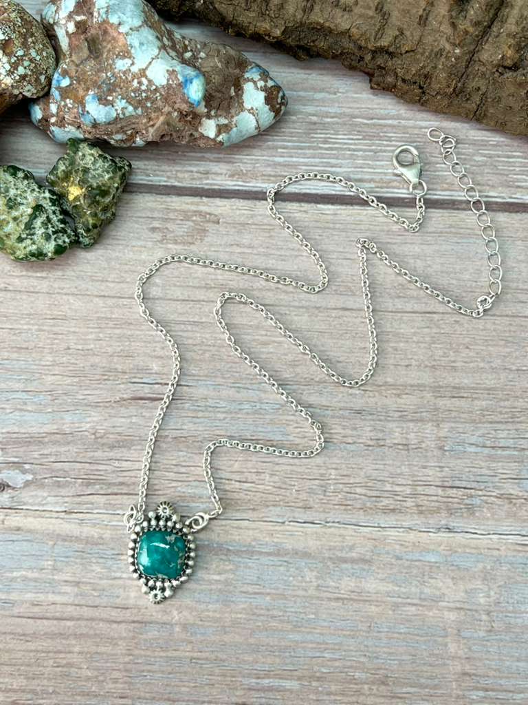 Handmade Sterling Silver White Water Turquoise Necklace with Signed Nizhoni