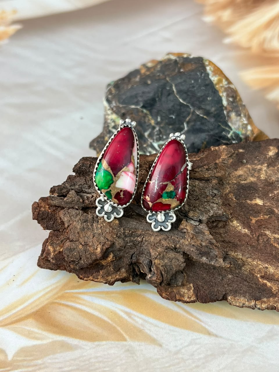 Handmade Sterling Silver Christmas Dahlia Collection: Post Studs Earrings Signed Nizhoni