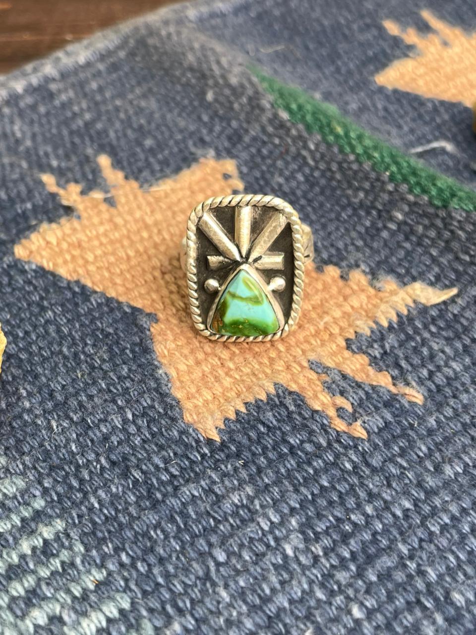 Handmade Sterling Silver Sonoran Mountain Turquoise Adjustable Ring Signed Nizhoni