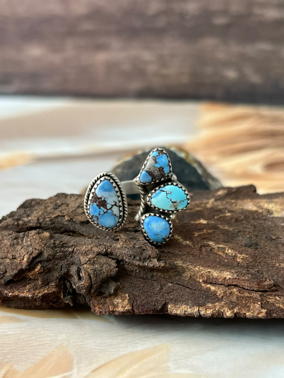 Handmade Sterling Silver Golden Hills Turquoise Adjustable Ring Signed Nizhoni