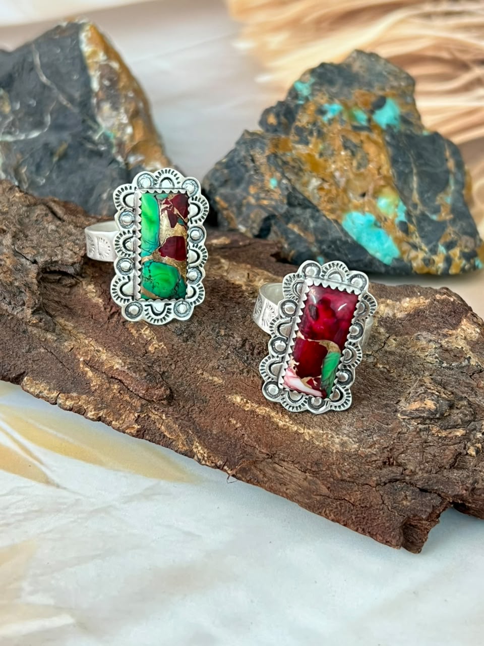 Handmade Sterling Silver Christmas Dahlia Collection: Adjustable Ring Signed Nizhoni