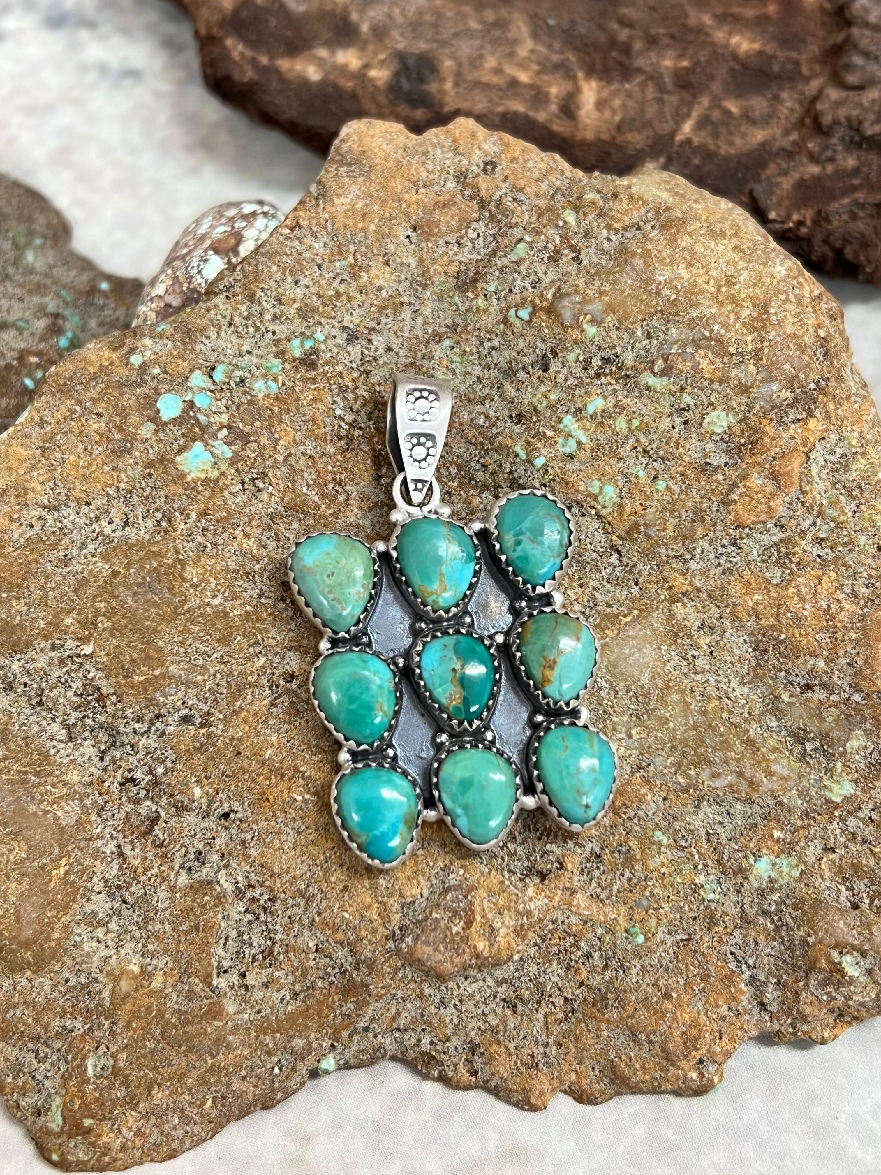 Handmade Sterling Silver Kingman Turquoise Pendant Signed Nizhoni