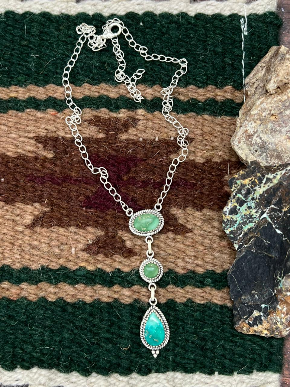 Handmade Sterling Silver Emerald Valley Turquoise Necklace "Signed Nizhoni"