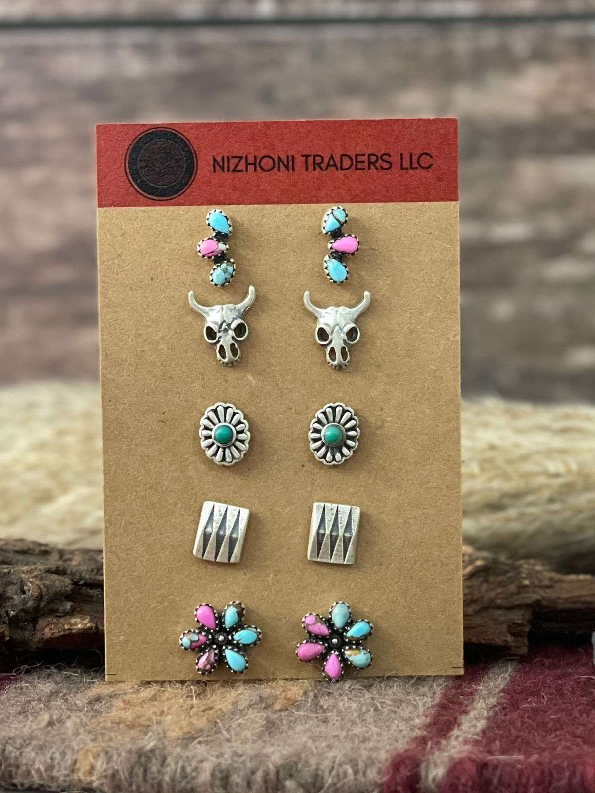 Handmade Sterling Silver, Cotton Candy and Kingman Post Studs Earrings Set