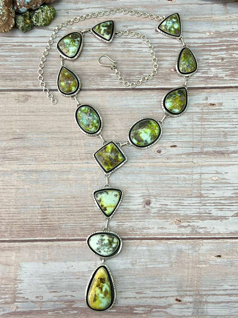 Handmade Sterling Silver Palomino Turquoise Necklace with Signed Nizhoni