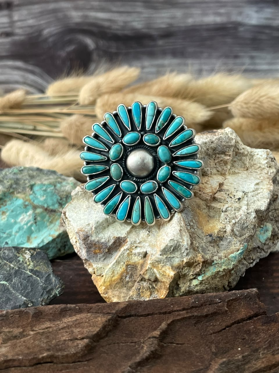 Handmade Sterling Silver Kingman Turquoise Adjustable Ring Signed Nizhoni