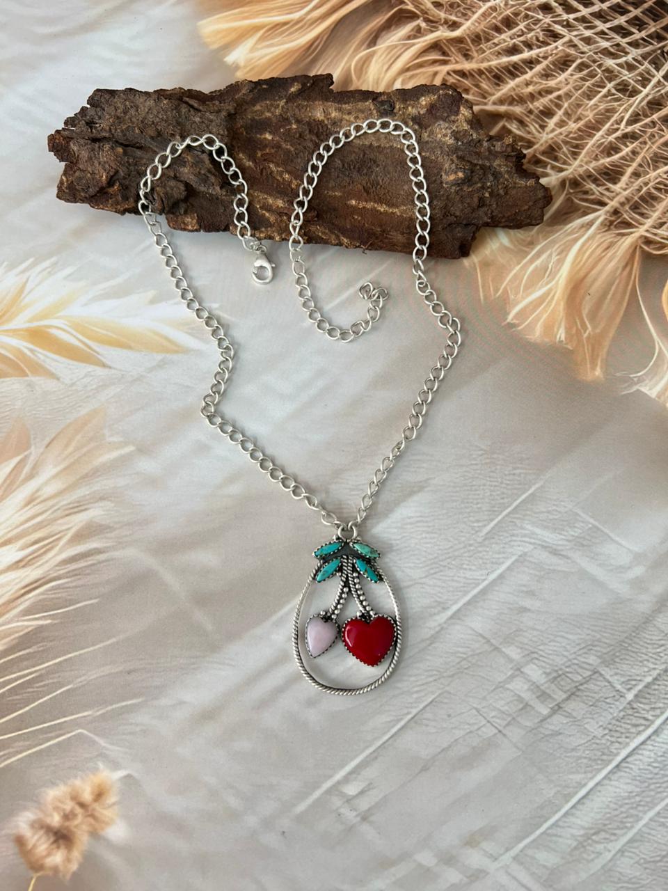 Handmade Sterling Silver Multi Stone Cherry Necklace "Signed Nizhoni"