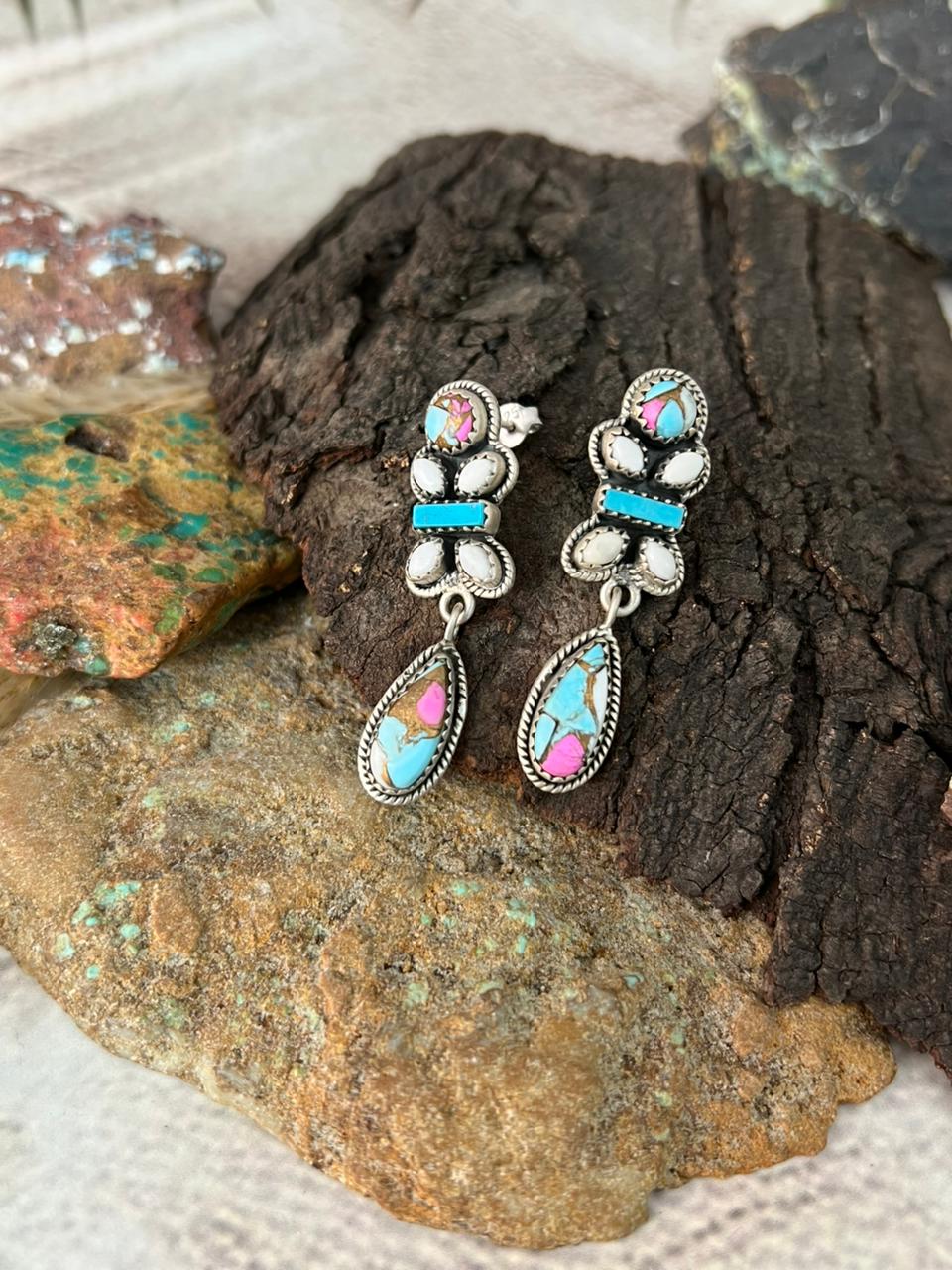 Handmade Sterling Silver Cotton Candy Post Dangle Earrings "Signed Nizhoni"