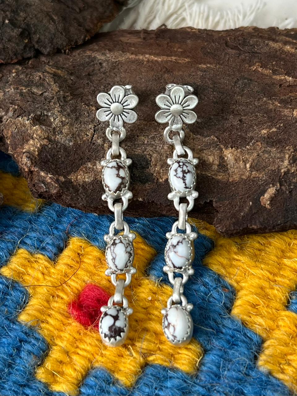 Handmade Sterling Silver Wildhorse Magnesite Post Dangle Earrings "Signed Nizhoni"