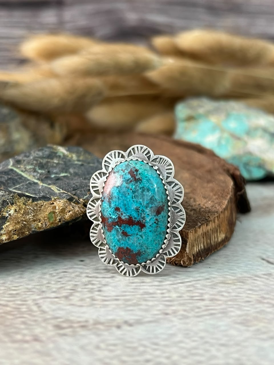 Handmade Sterling Silver Gem Silica Adjustable Ring Signed Nizhoni