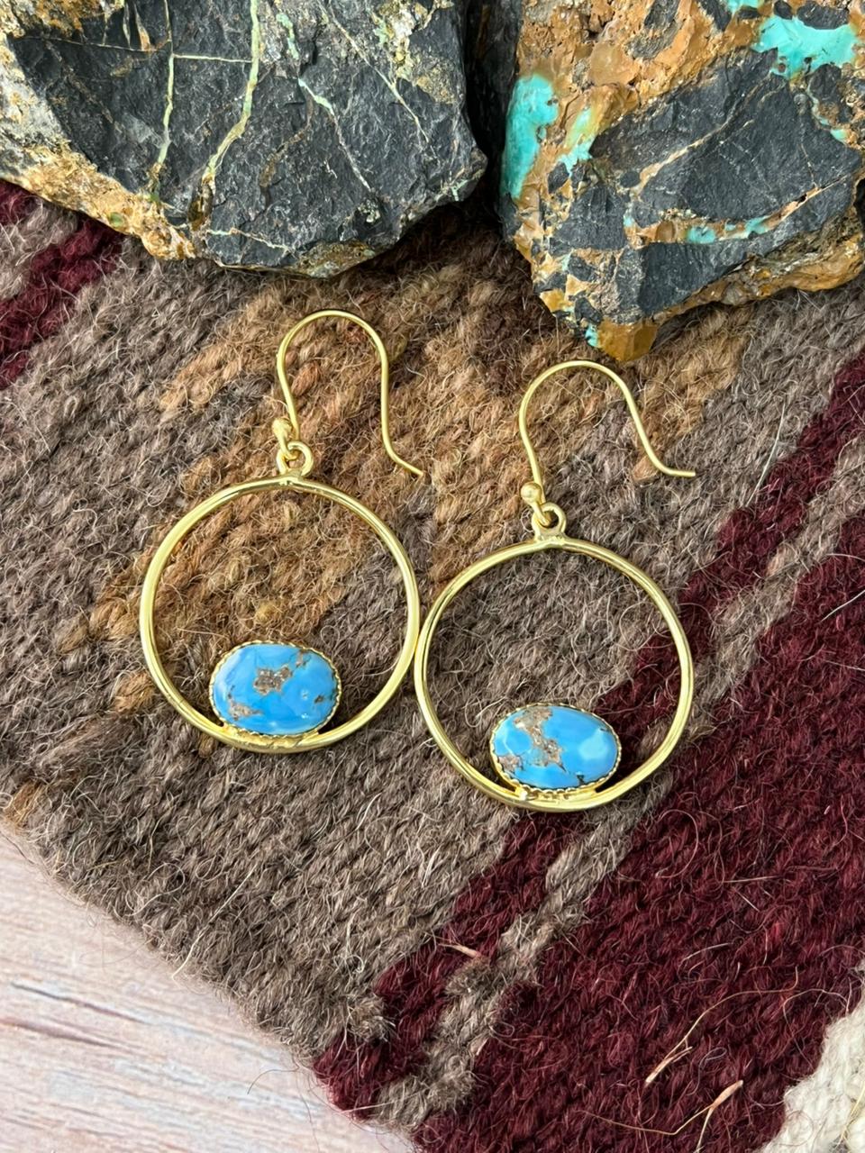 “The Golden Collection” Handmade Natural Golden Hills Turquoise Hoop Earrings