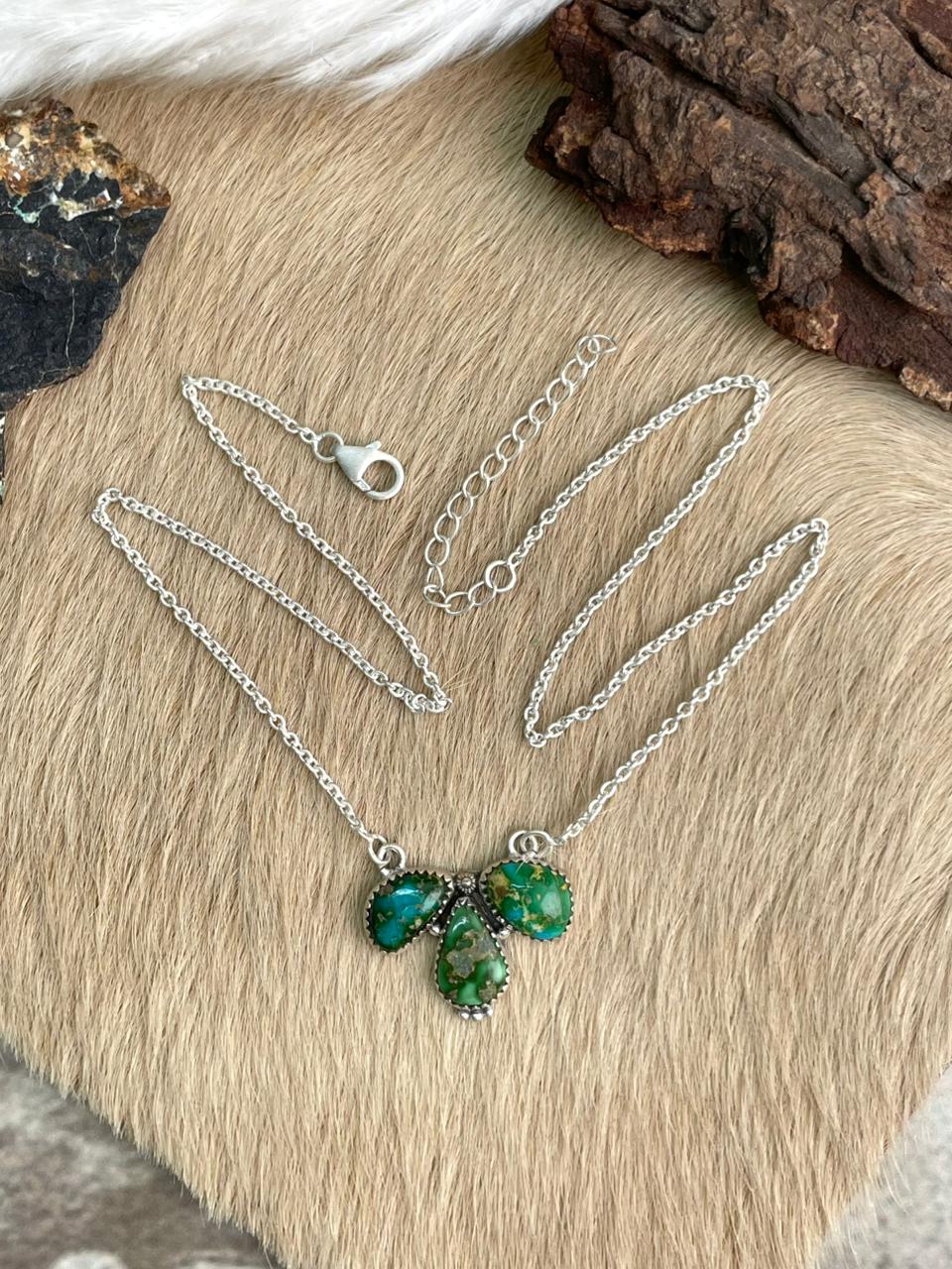 Handmade Sterling Silver Sonoran Mountain Turquoise Necklace "Signed Nizhoni"