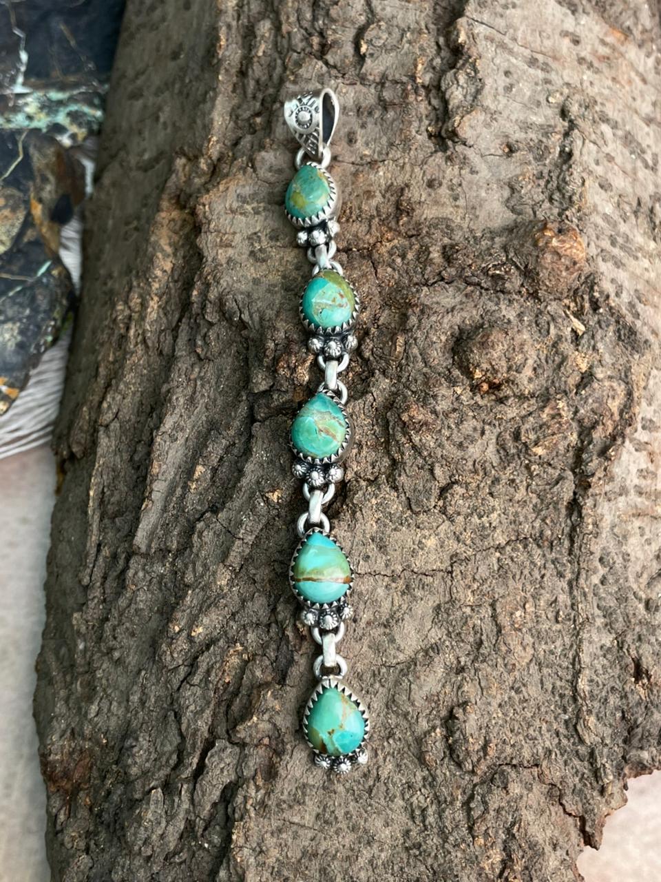 Handmade Sterling Silver Kingman Turquoise Pendant "Signed Nizhoni"