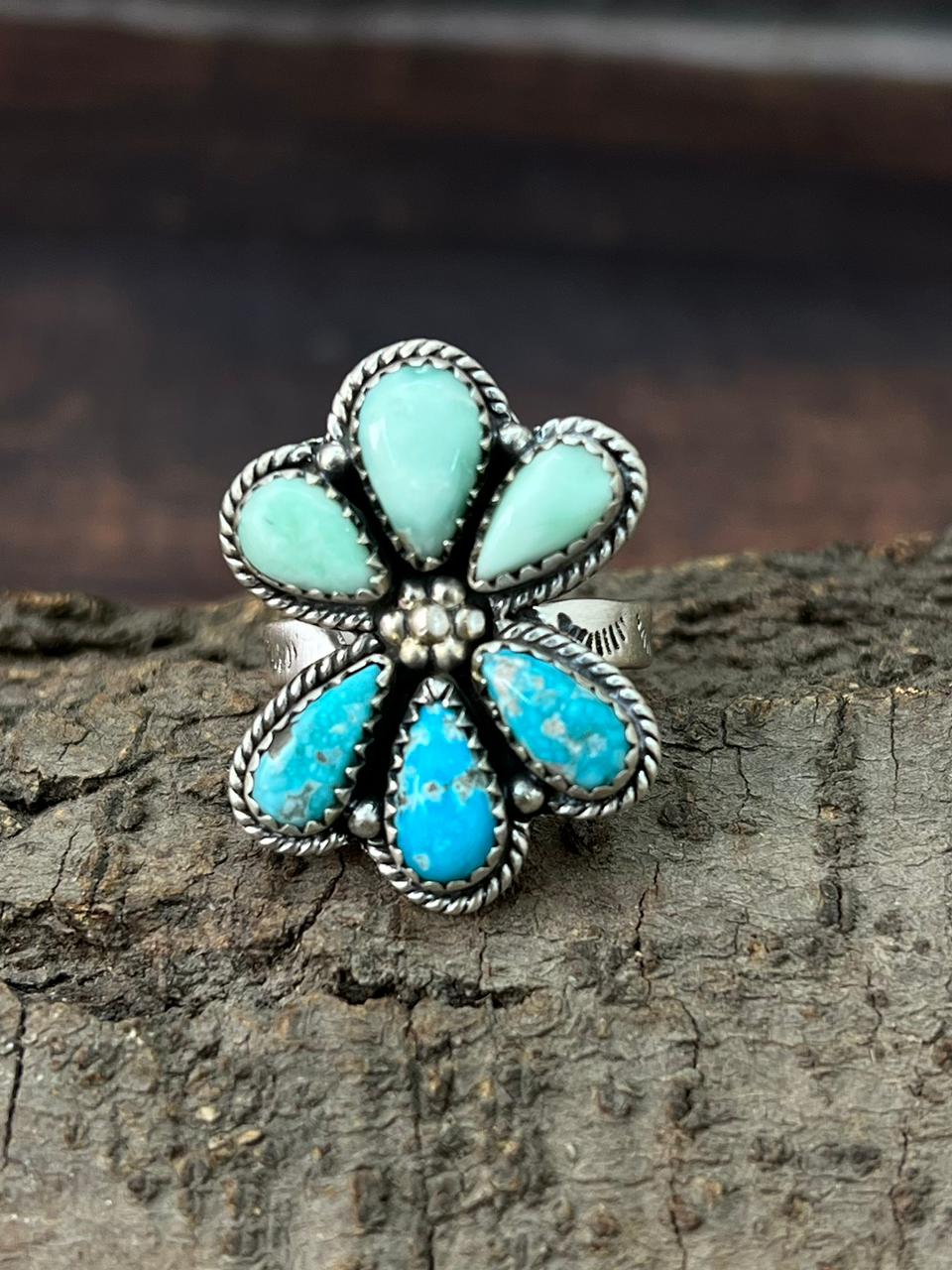 Handmade Sterling Silver White Water with Paloma Adjustable Ring "Signed Nizhoni"