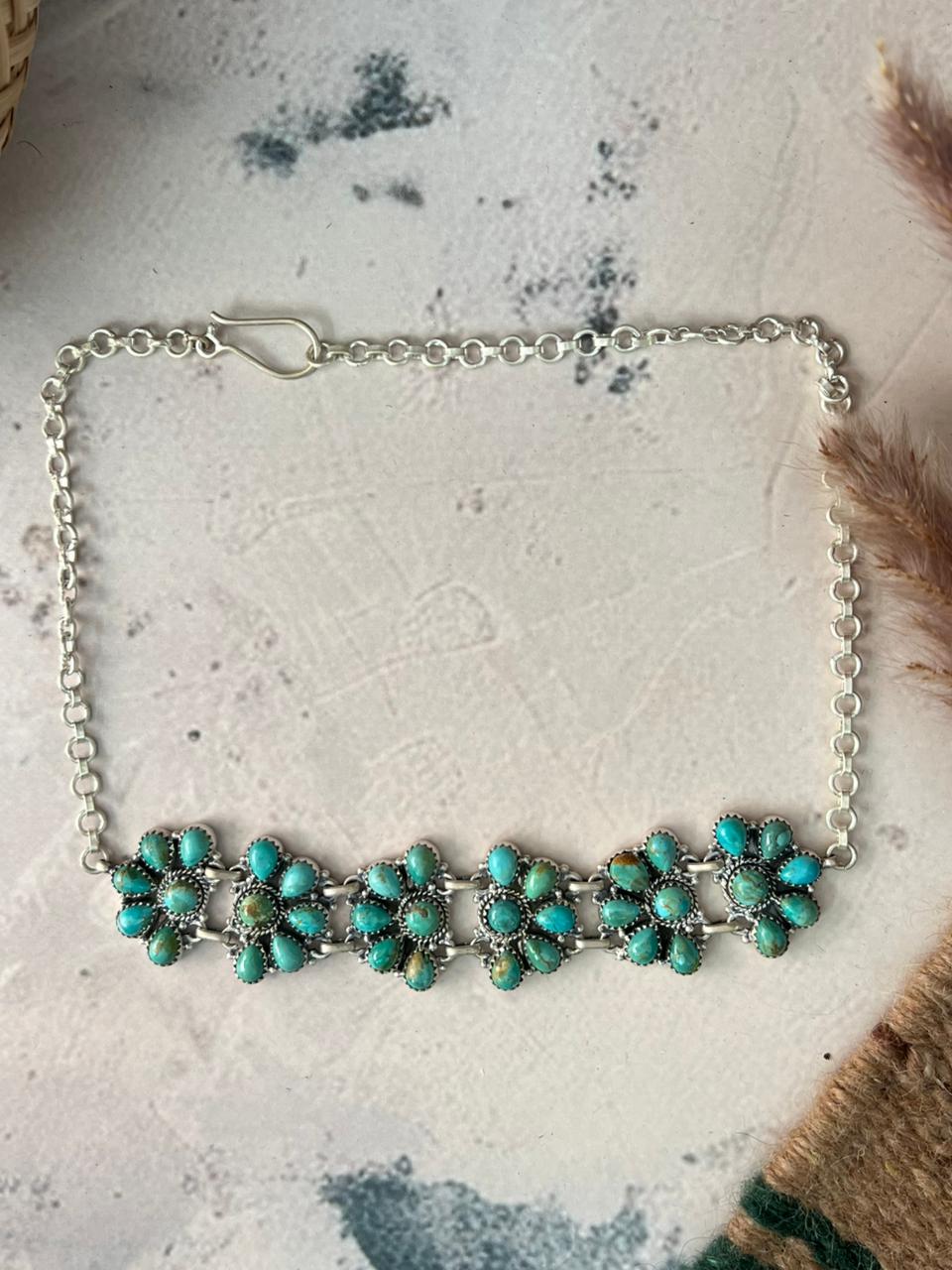 Handmade Sterling Silver Kingman Turquoise Choker Necklace Signed Nizhoni