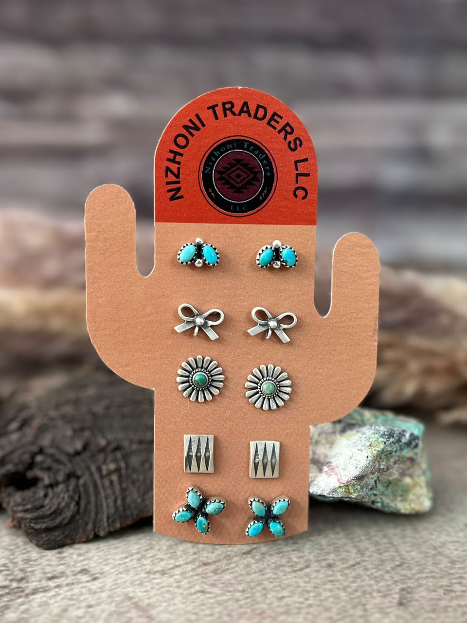 Handmade Sterling Silver Kingman Turquoise Post Studs Cards