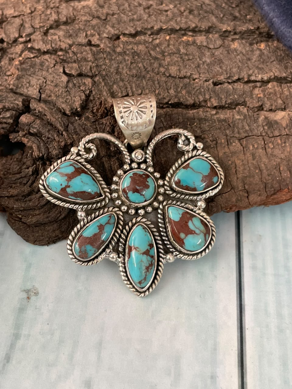 Handmade Sterling Silver Egyptian Turquoise Collection: Pendant Signed Nizhoni