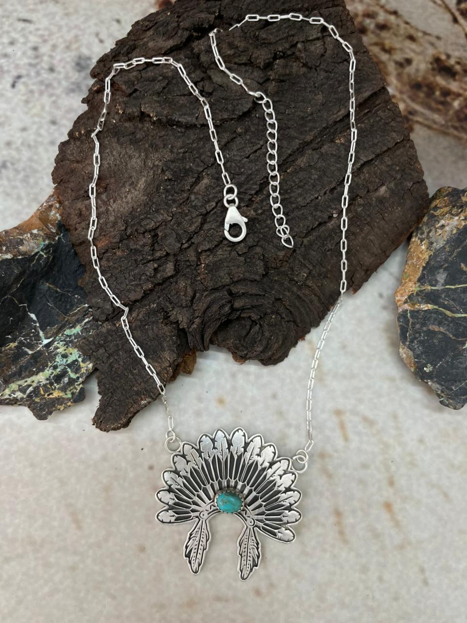 Handmade Sterling Silver Kingman Turquoise Necklace "Signed Nizhoni"