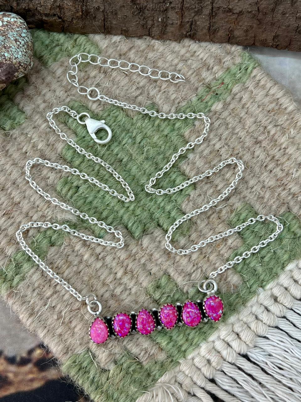 Handmade Sterling Silver Hot Pink Necklace "Signed Nizhoni"