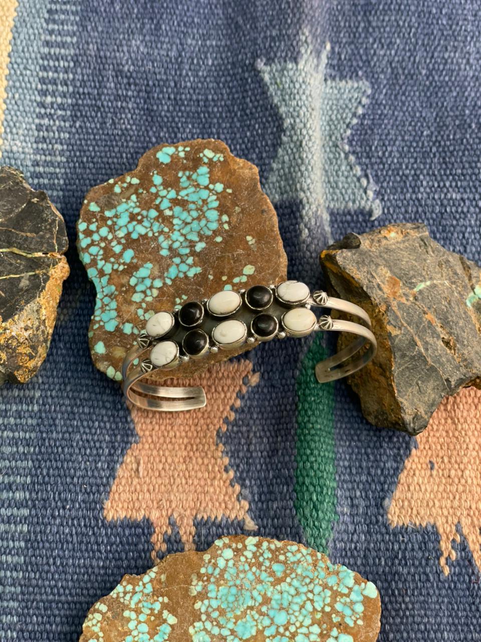 Handmade Sterling Silver White Buffalo Cuff Bracelet "Signed Nizhoni"