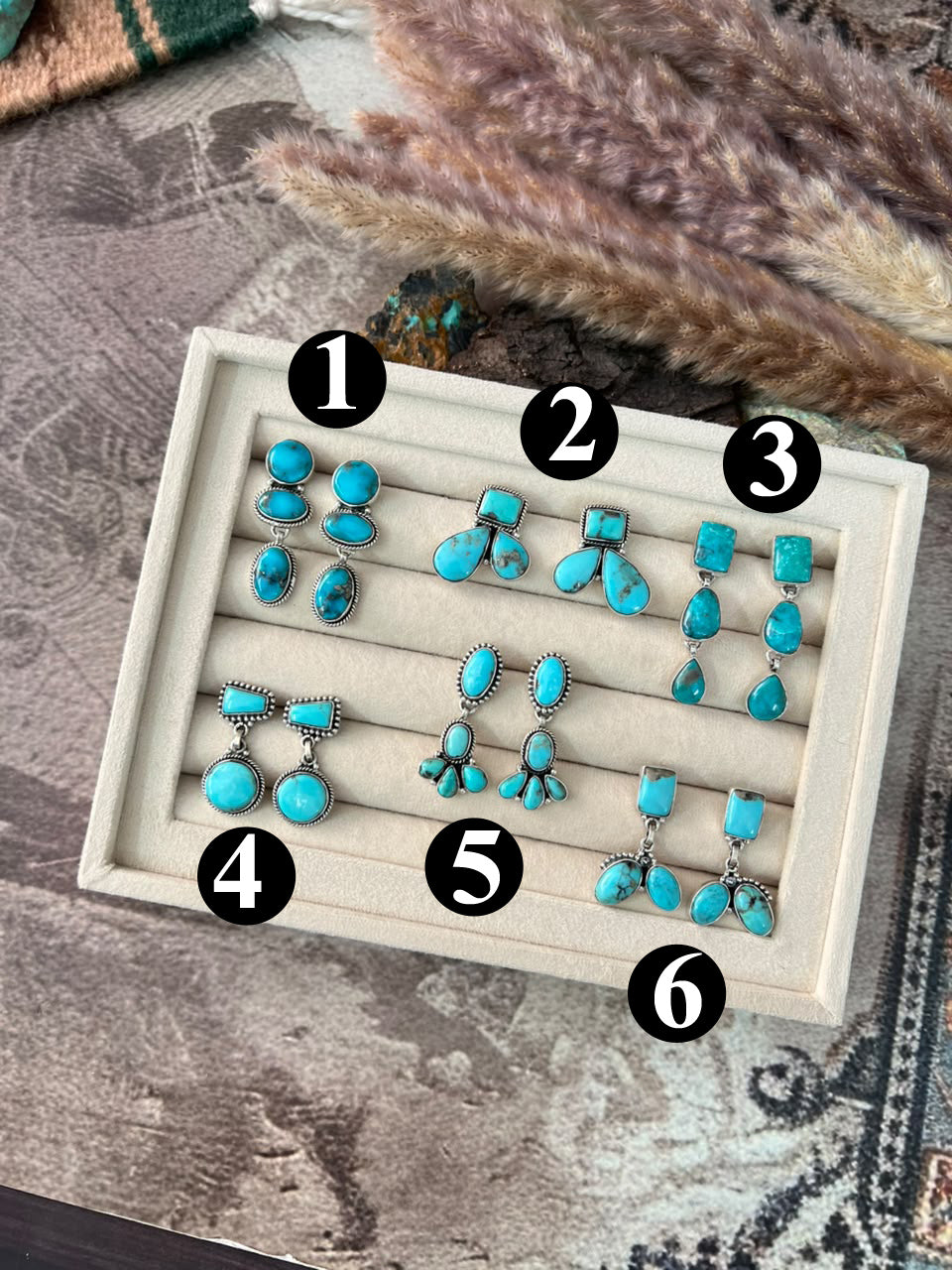 Handmade Sterling Silver Campitos Turquoise Collection: Post Dangle/Studs Earrings Signed Nizhoni