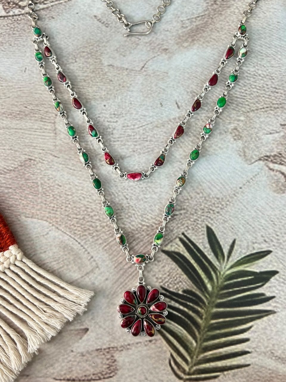 Handmade Sterling Silver Christmas Dahlia Collection: Layerd Necklace Signed Nizhoni