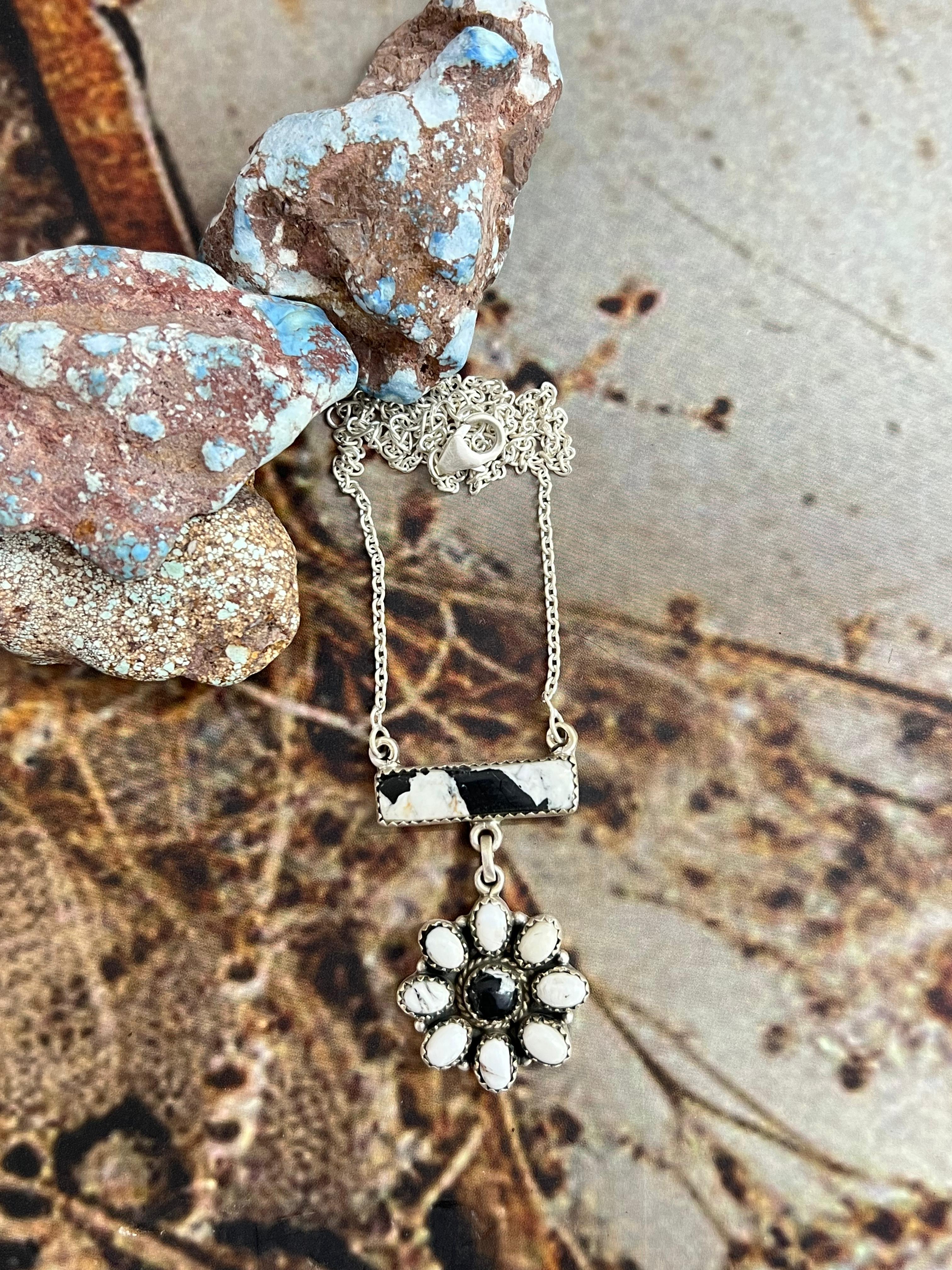 Handmade Sterling Silver White Buffalo Necklace with Signed Nizhoni (1)