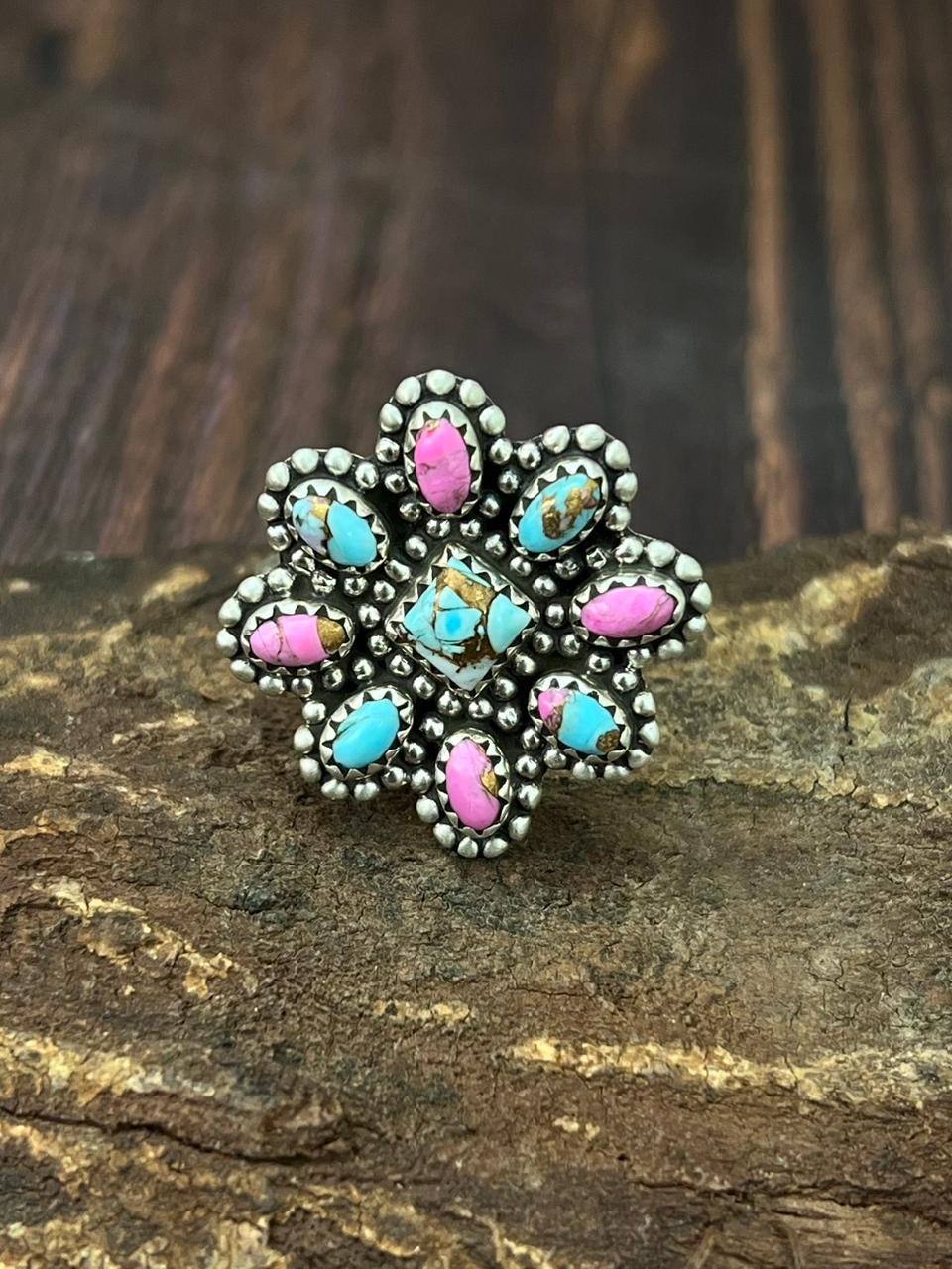 Handmade Sterling Silver Cotton Candy Adjustable Ring "Singed Nizhoni"