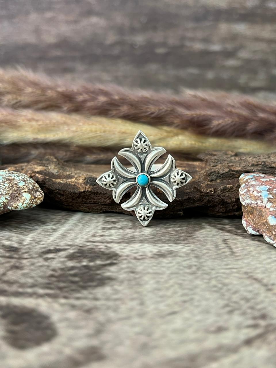Handmade Sterling Silver Kingman Turquoise Adjustable Ring "Signed Nizhoni"