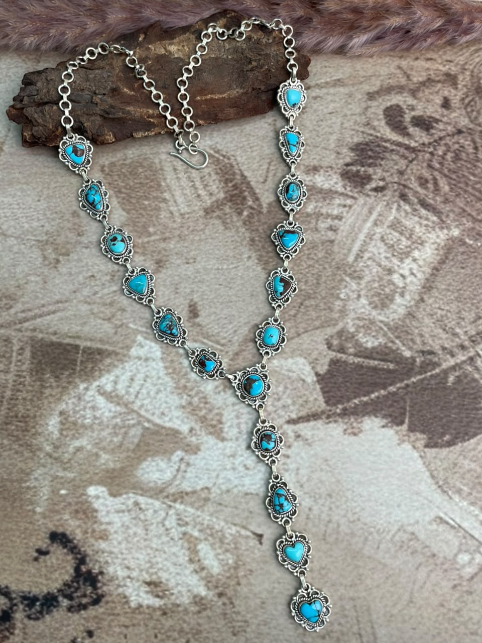 Handmade Sterling Silver Egyptian Turquoise Collection: Drop Necklace Signed Nizhoni