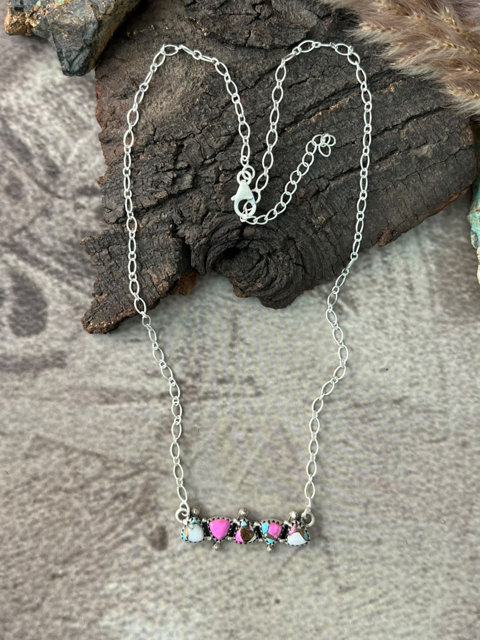 Handmade Sterling Silver Cotton Candy Necklace Signed Nizhoni