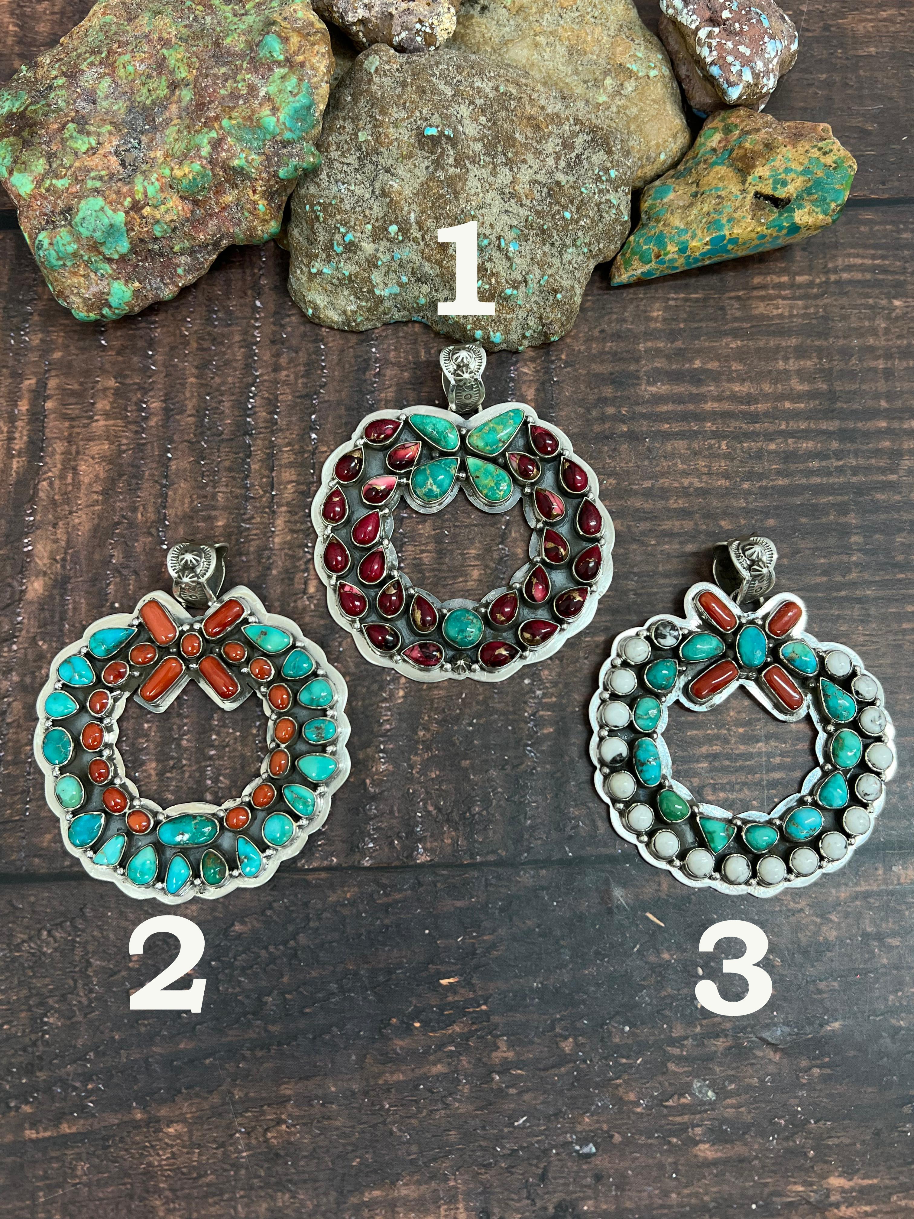 Handmade Sterling Silver Multi Stones Pendant, Signed Nizhoni