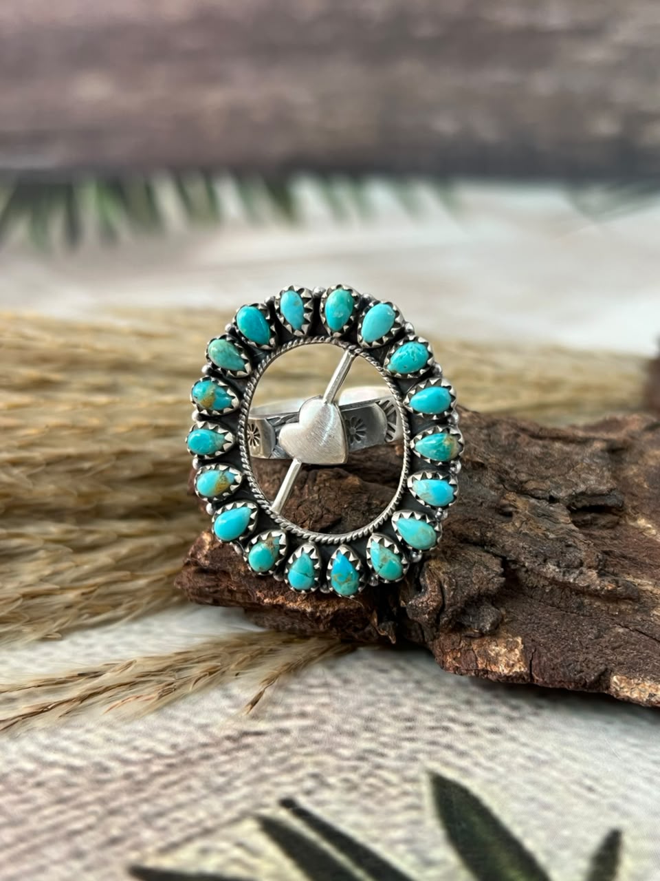Handmade Sterling Silver Kingman Turquoise Adjustable Ring Signed Nizhoni