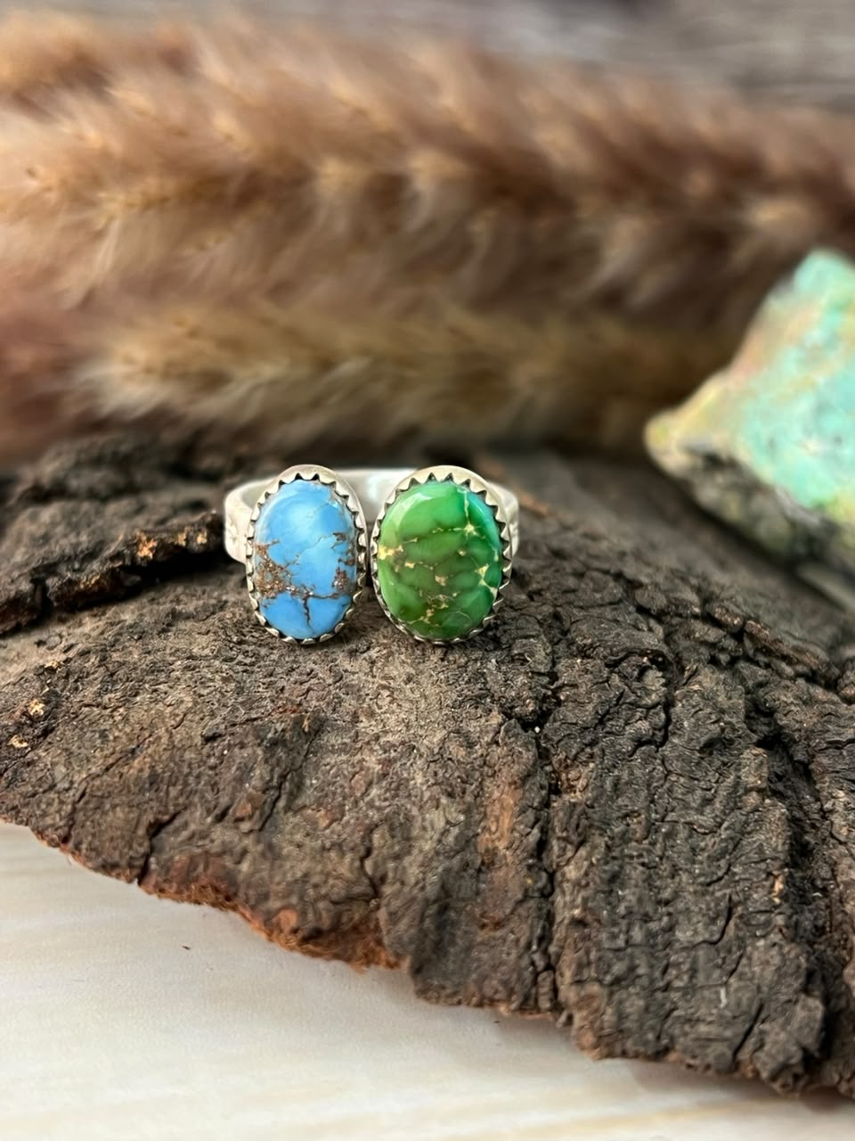 Handmade Sterling Silver Golden Hills with Sonoran Mountain Turquoise Adjustable Ring Signed Nizhoni