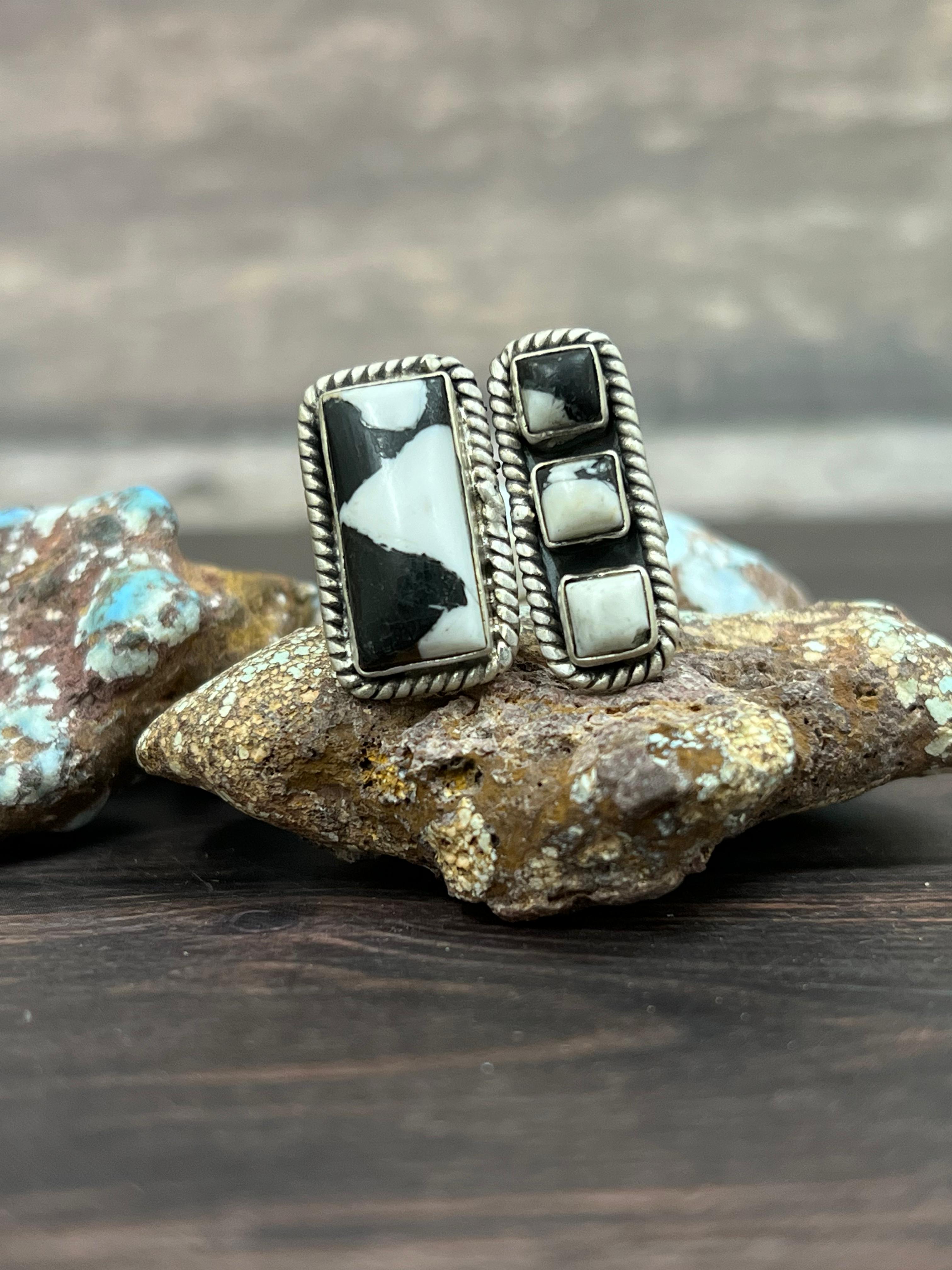 Handmade Sterling Silver White Buffalo Adjustable Ring With Signed Nizhoni