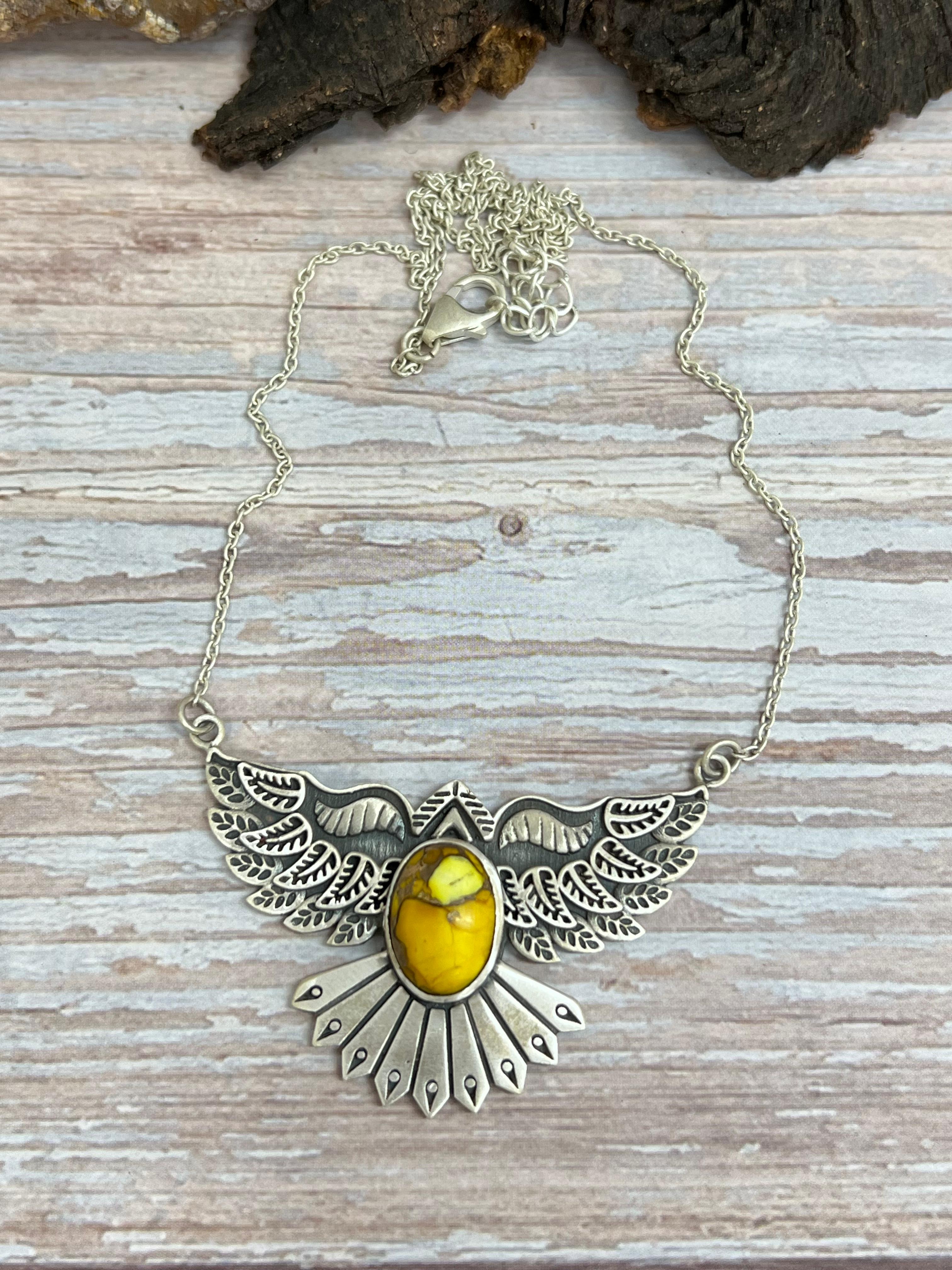 Handmade Sterling Silver Honey Dahlia Necklace with Signed Nizhoni