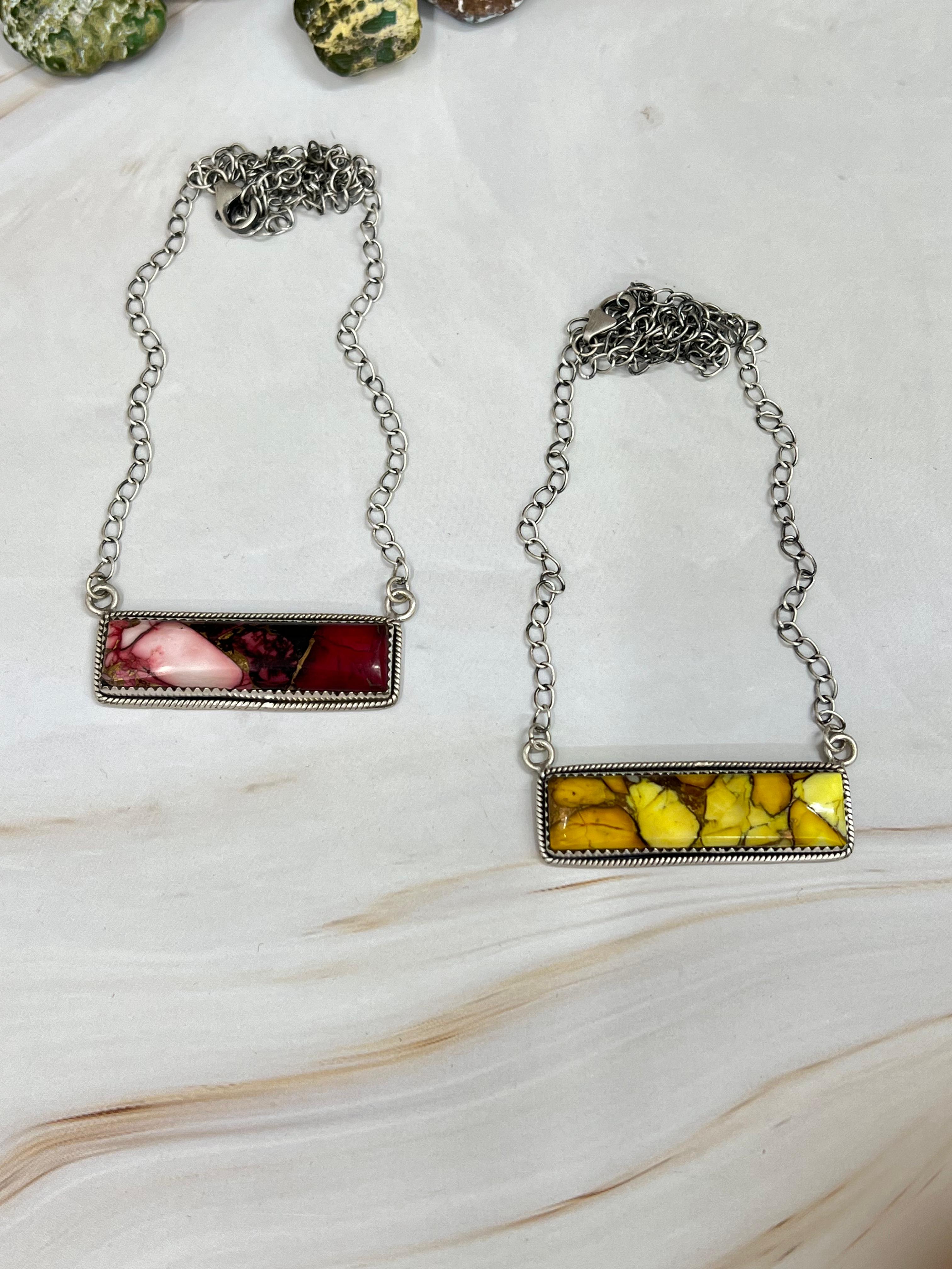 Handmade Sterling Silver Dahlia Rose, Honey Dahlia Bar Necklace with Signed Nizhoni