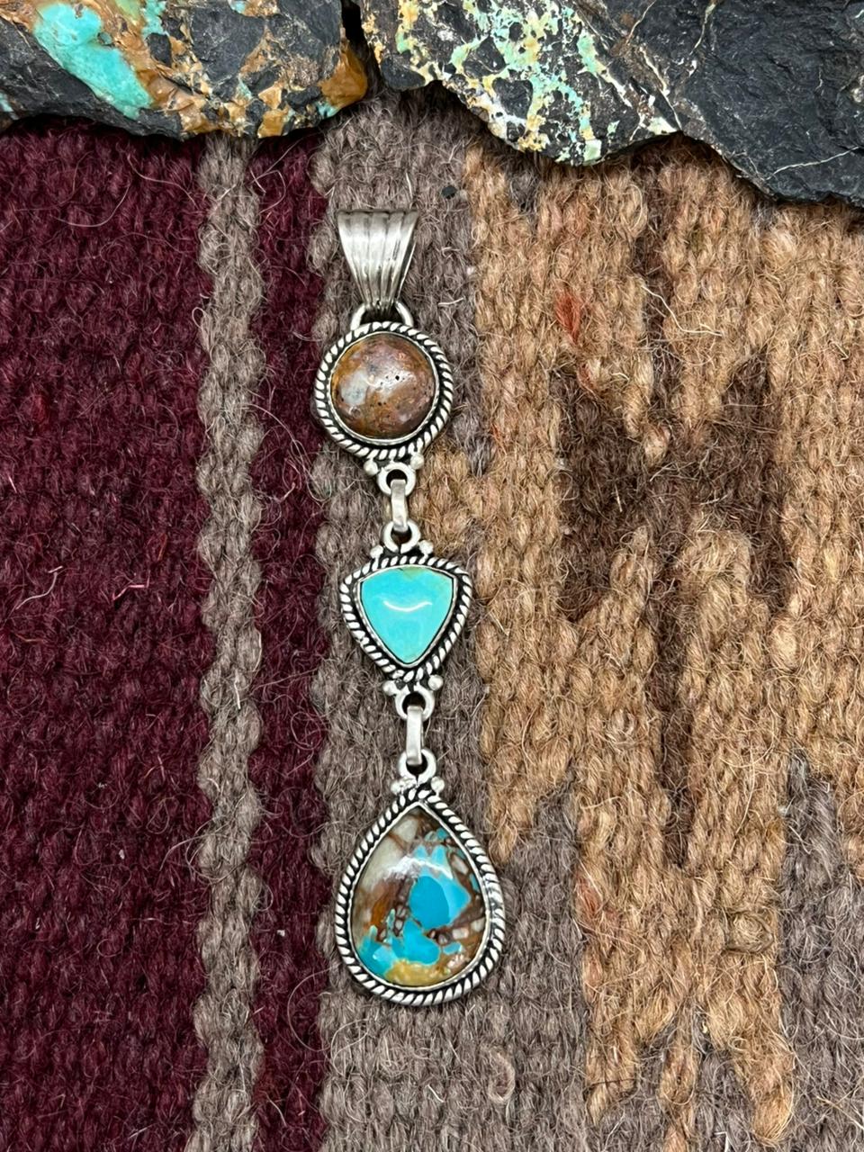 Handmade Sterling Silver Royston Ribbon Turquoise Pendant "Signed Nizhoni"