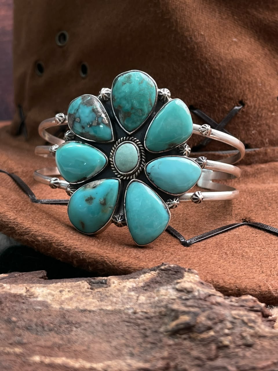Handmade Sterling Silver Campitos Turquoise Collection: Cuff Bracelet Signed Nizhoni