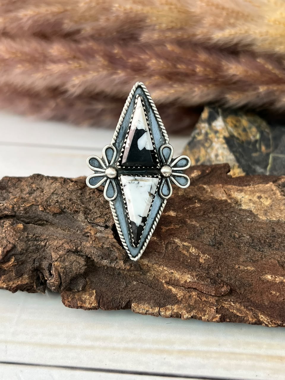 Handmade Sterling Silver White Buffalo Adjustable Ring Signed Nizhoni
