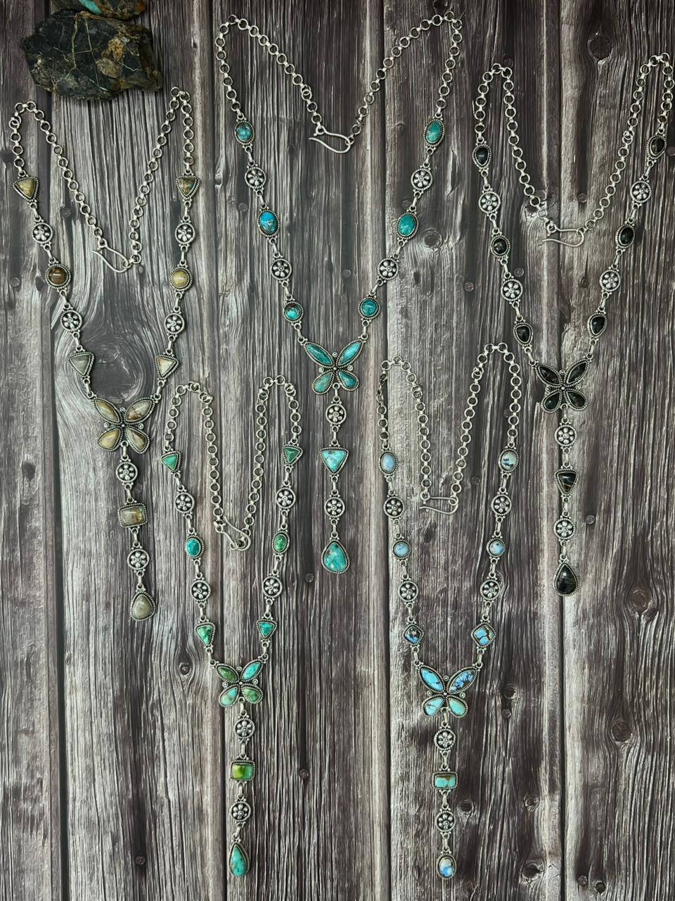 Handmade Sterling Silver Multi Stone Necklace "Signed Nizhoni"