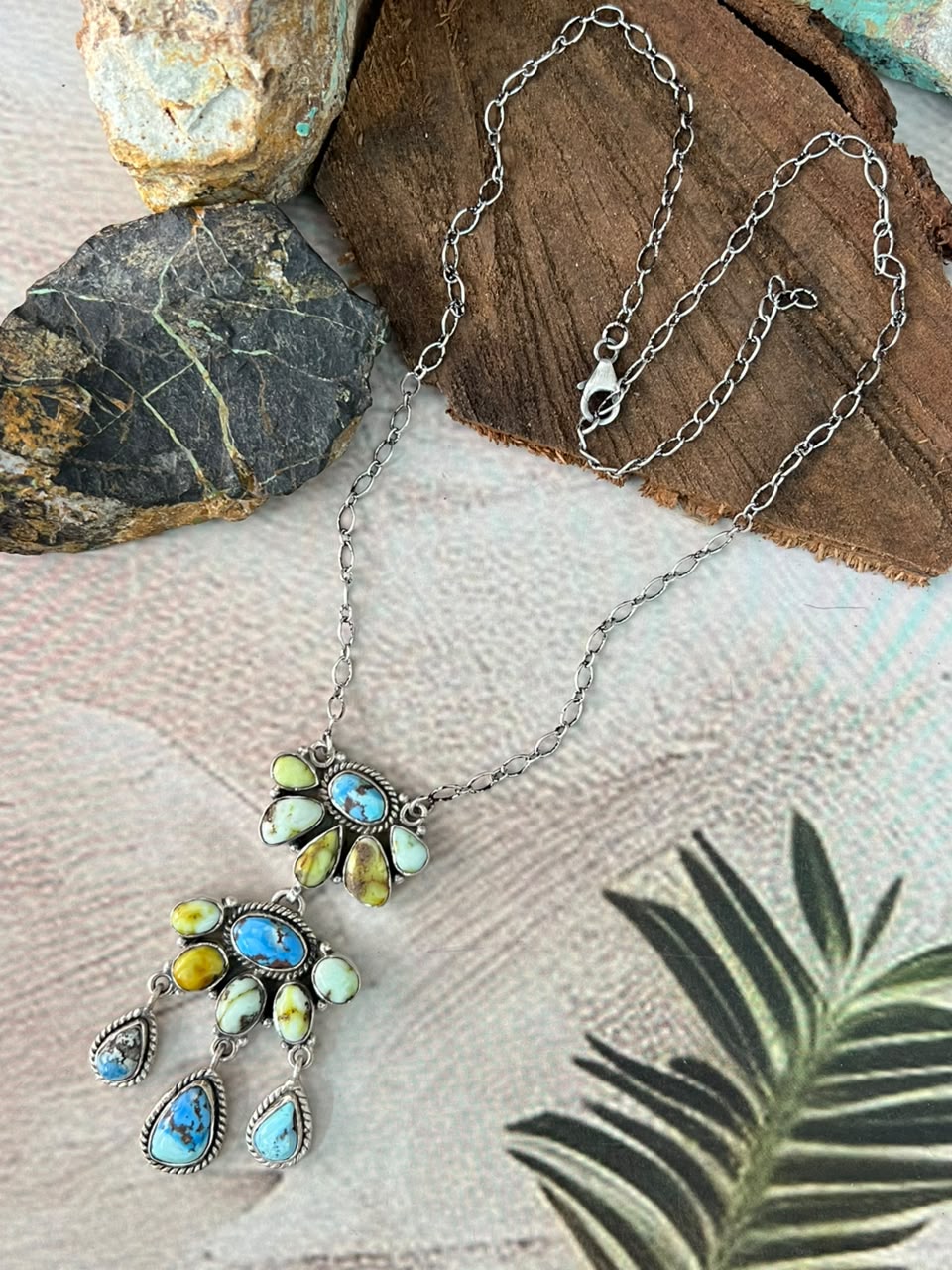 Handmade Sterling Silver Golden Hills with Palomino Turquoise Necklace Signed Nizhoni
