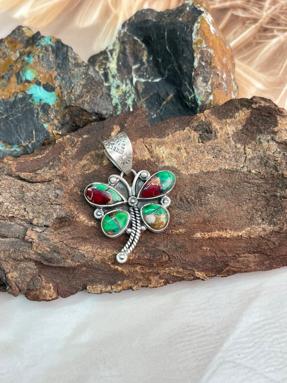 Handmade Sterling Silver Christmas Dahlia Collection: Butterfly Pendant Signed Nizhoni