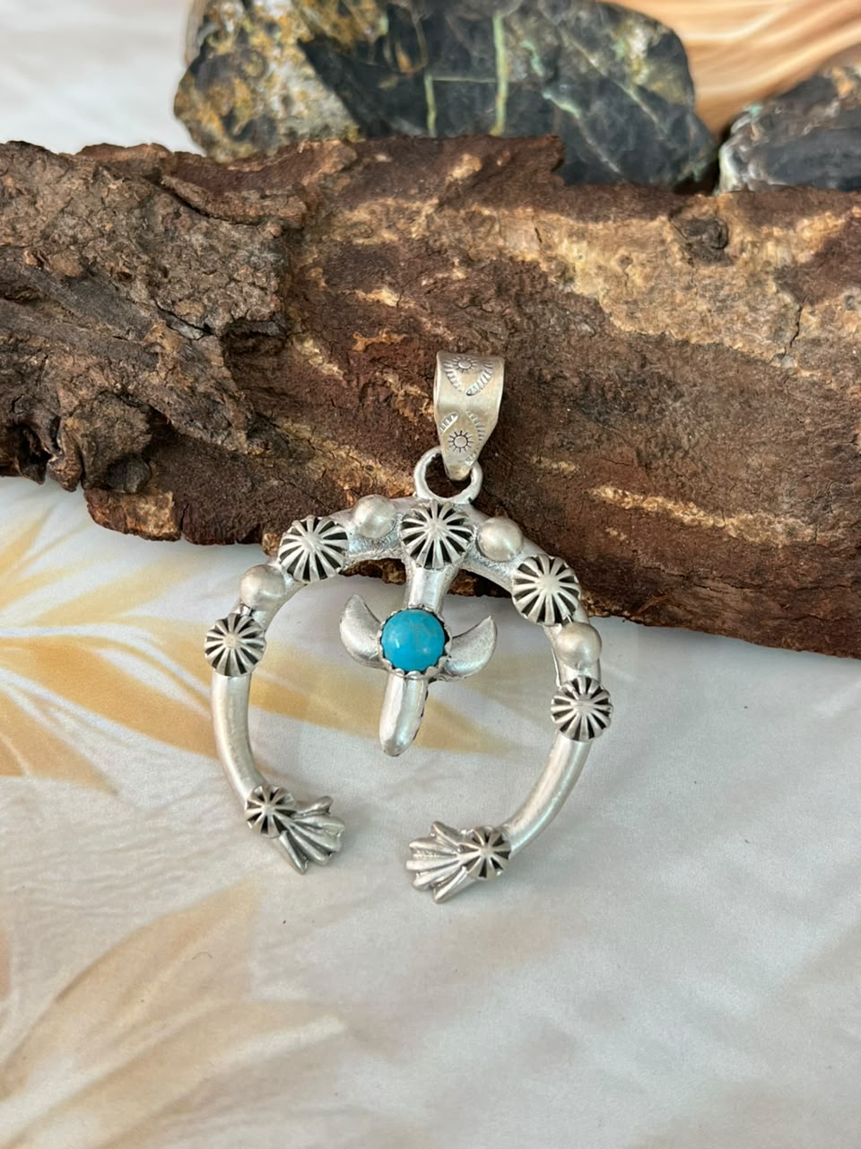 Handmade Sterling Silver Kingman Turquoise Naja Pendant Signed Nizhoni