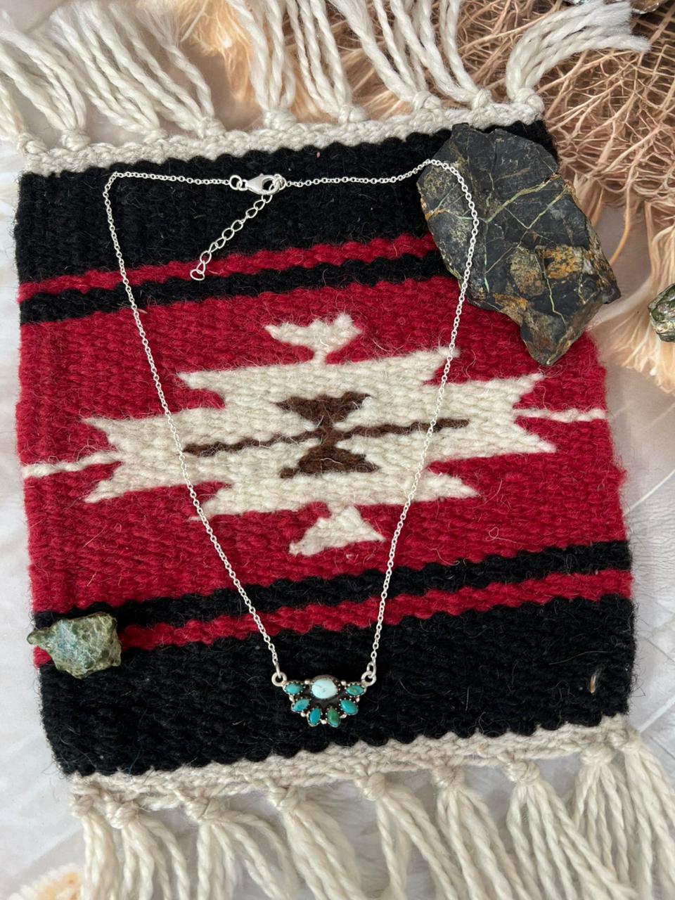 Handmade Sterling Silver Kingman with Golden Hills Turquoise Necklace "Signed Nizhoni"