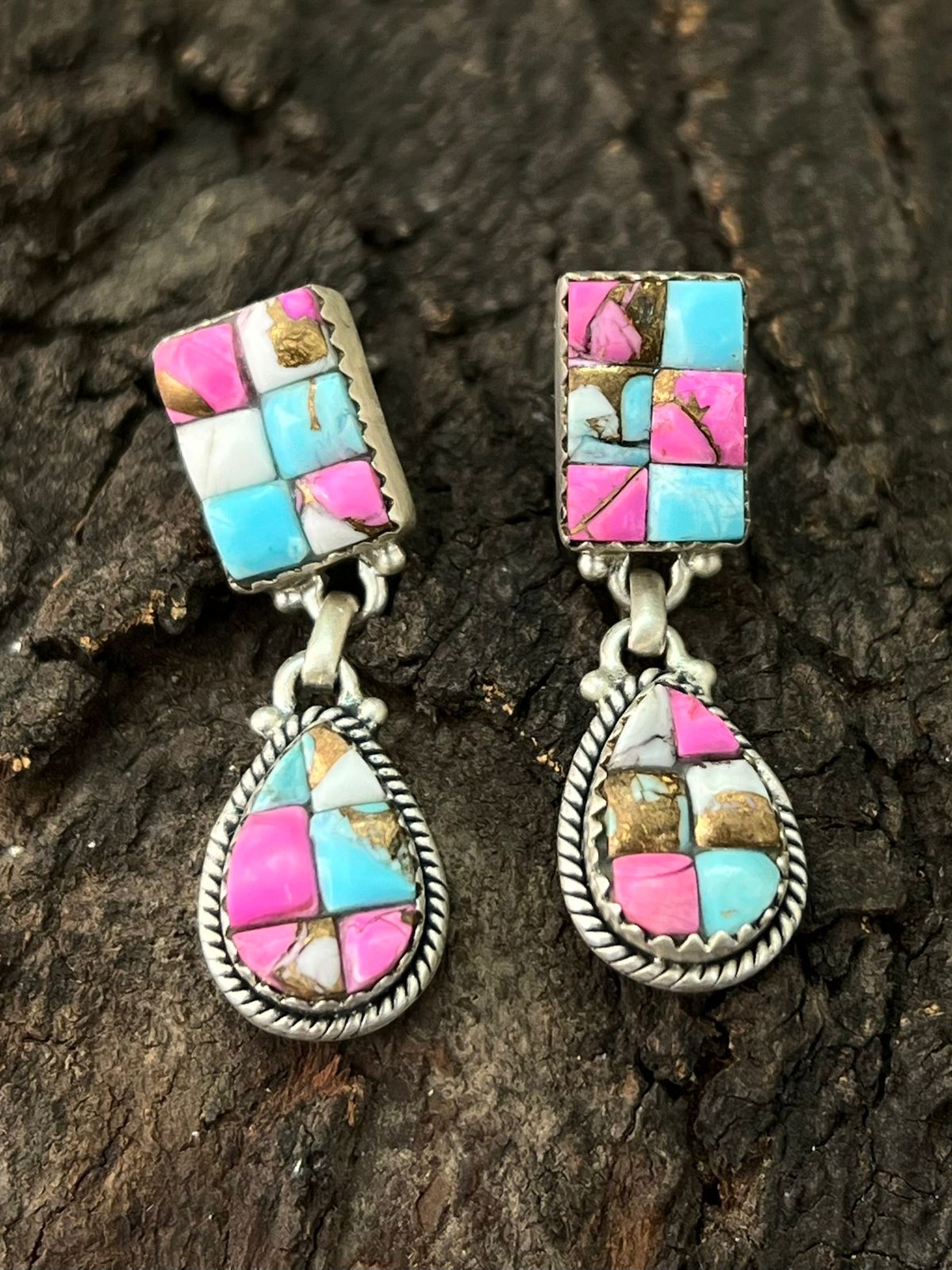 Handmade Sterling Silver Cotton Candy Post Dangle Earrings "Signed Nizhoni"