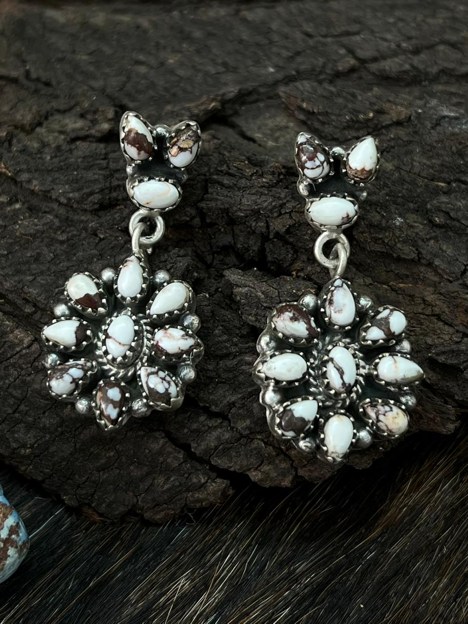 Handmade Sterling Silver Wildhorse Magnesite Post Dangle Earrings "Signed Nizhoni"